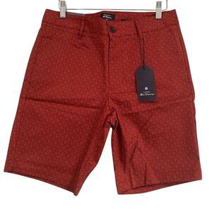 Ben Sherman Red Geometric Print Regular Fit Casual Shorts 30W